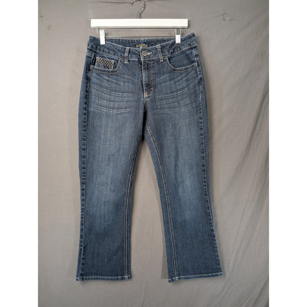 Riders by Lee Womens Mid Rise Bootcut Jeans Blue Denim Embellished Size 10M
